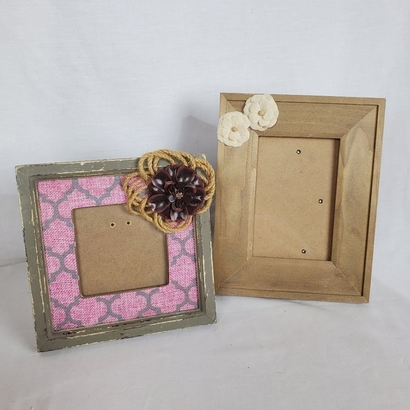 Lot of 2 floral decor wood BoHo photo frames rustic Natural Whimsicle - Picture 2 of 12